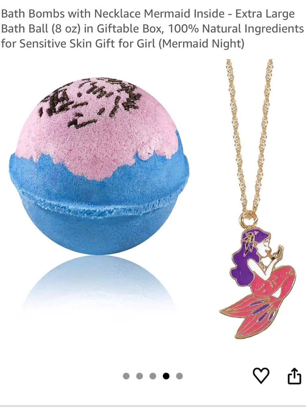 Amazon Essentials Pink and Blue Mermaid Bath Bomb with Necklace